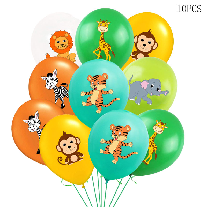 10pcs 12inch Jungle Wild Animal Party Supplies Birthday Decorations Latex White Balloons Kids Birthday Party Animal Balloons