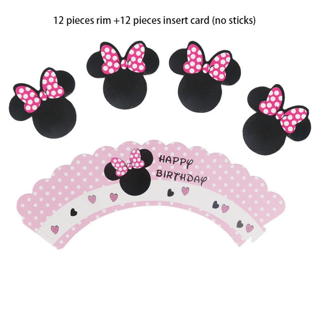 Disney Minnie Mouse party theme Birthday anniversary paper disposable tableware decoration for girl kid favor cake diy party