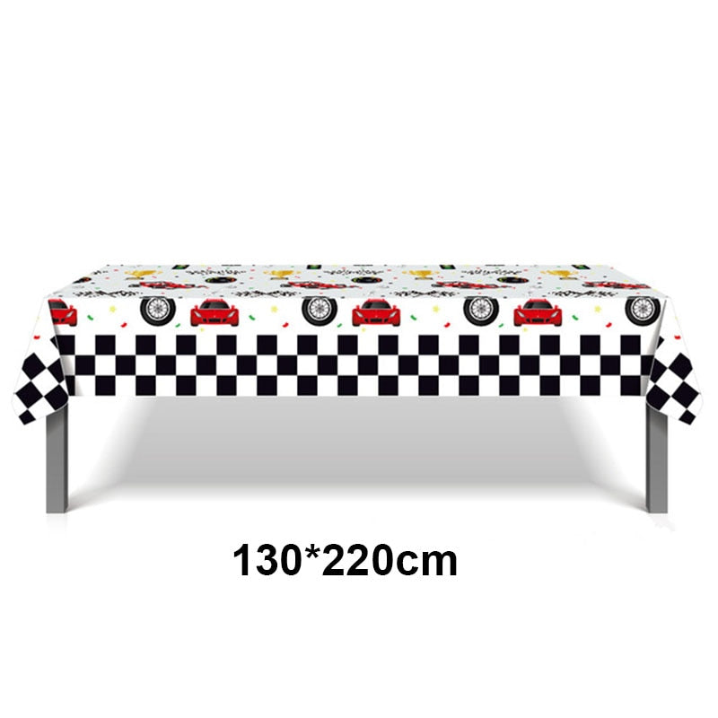 1set 137x274cm Black White Tablecloths Racing Car Motorcycle Theme Party Dispossible Plastic Tablecover Birthday Party Supplies