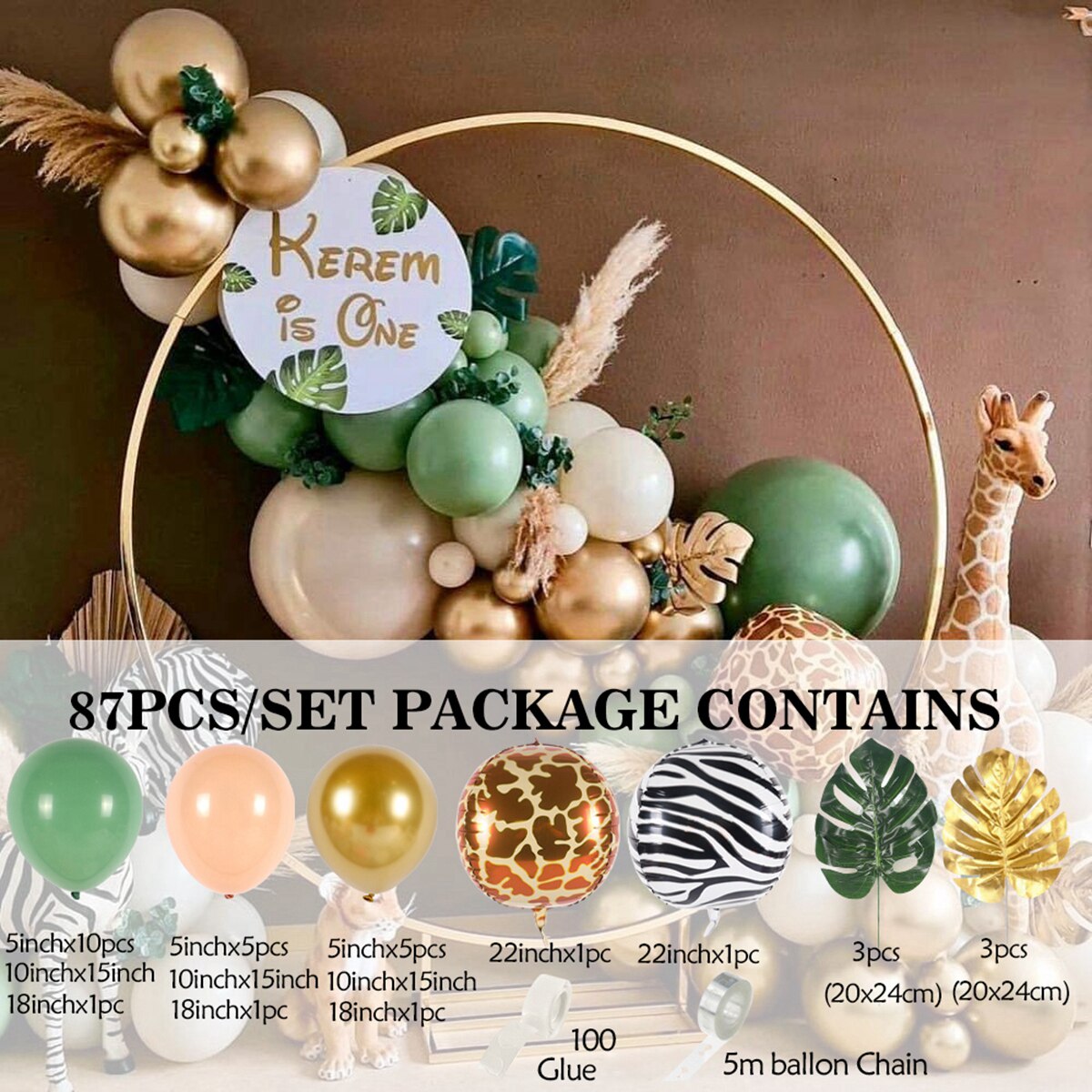 Macaron Green Balloon Garland Arch Kit Jungle Safari Theme Birthday Party Decorations Kids Wedding Balloon Baby Shower Boy Decor