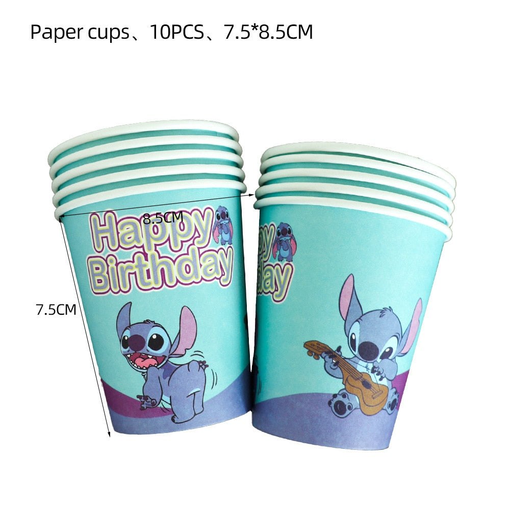 Disney Stitch Theme Party Supplies Disposable Tableware Paper Cup Plate Napkins Banner For Kids Birthday Party Decor Baby Shower