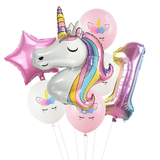 7Pcs/lot Rainbow Unicorn Party Balloons Unicorn Birthday Decoration Number Balloon Kids Birthday Party Baby Shower Decor Globos
