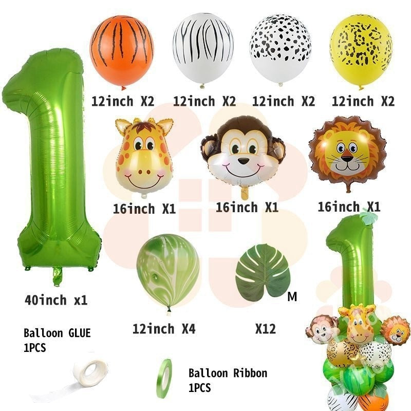 New! Wild One Birthday Party Balloons Jungle Safari Party Forest Decoration Kids First 1st Birthday Safari Jungle Party Supplies