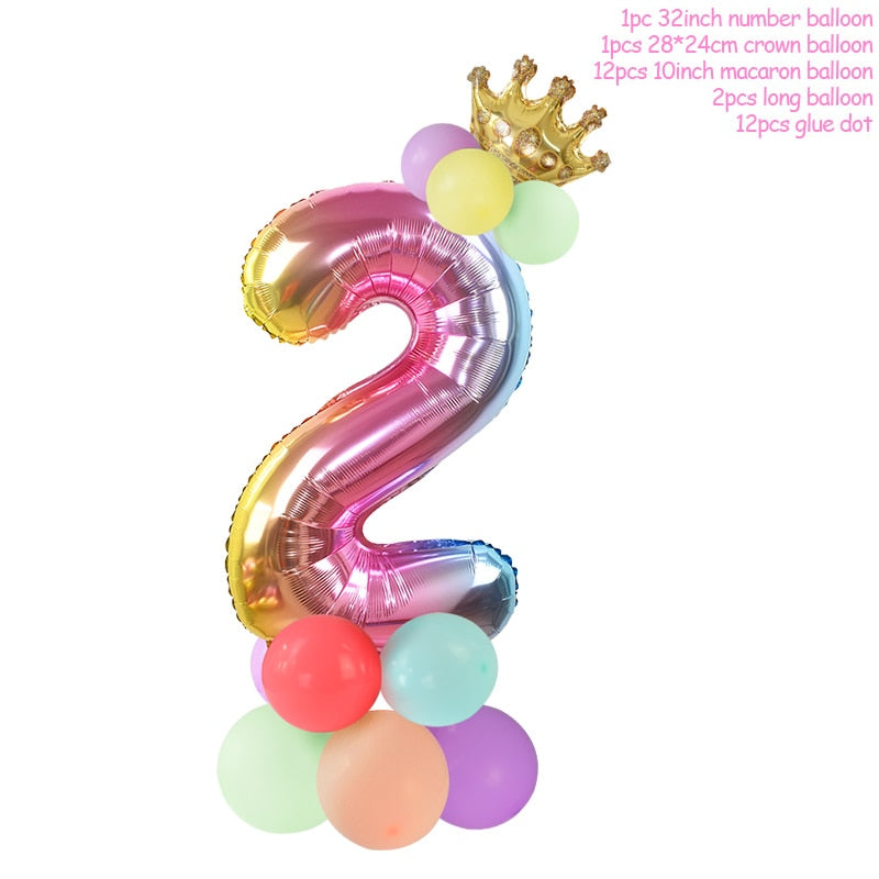 13Pcs/set Birthday Balloons Rainbow Number Foil Balloons Kids 1st Birthday Party Decorations Balloons Happy Birthday Balloon