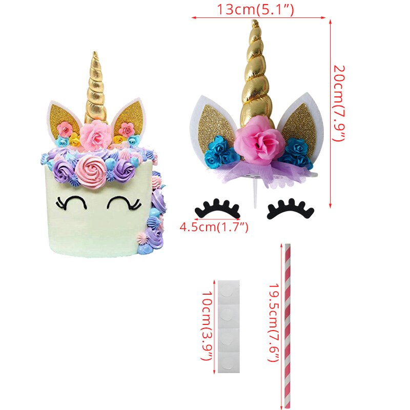 Cyuan Unicorn Birthday Cake Wings Decor Cartoon Unicorn Cake Toppers Birthday Party Decoration Kids Cupcake Wrappers Cake Topper