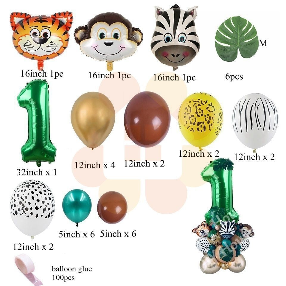 New! Wild One Birthday Party Balloons Jungle Safari Party Forest Decoration Kids First 1st Birthday Safari Jungle Party Supplies