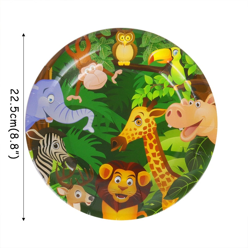 Cartoon Jungle Animal Disposable Party Tableware Sets Kids Birthday Safari Party Decor Baby Shower Forest Theme Party Supplies