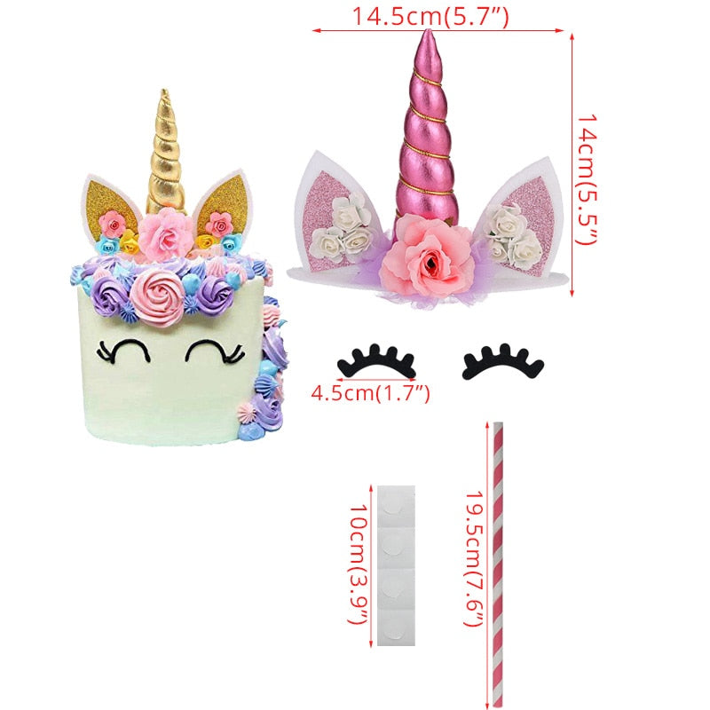 Cyuan Unicorn Birthday Cake Wings Decor Cartoon Unicorn Cake Toppers Birthday Party Decoration Kids Cupcake Wrappers Cake Topper