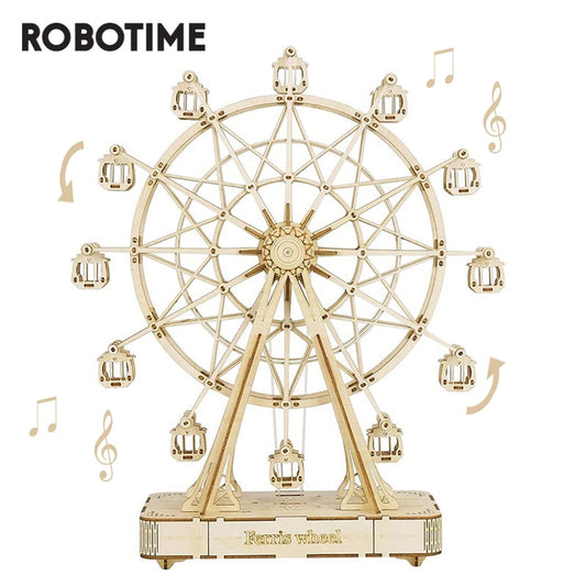 Robotime DIY Wooden Rotatable Ferris Wheel Model with Playing Music Toys for children birthday TGN01