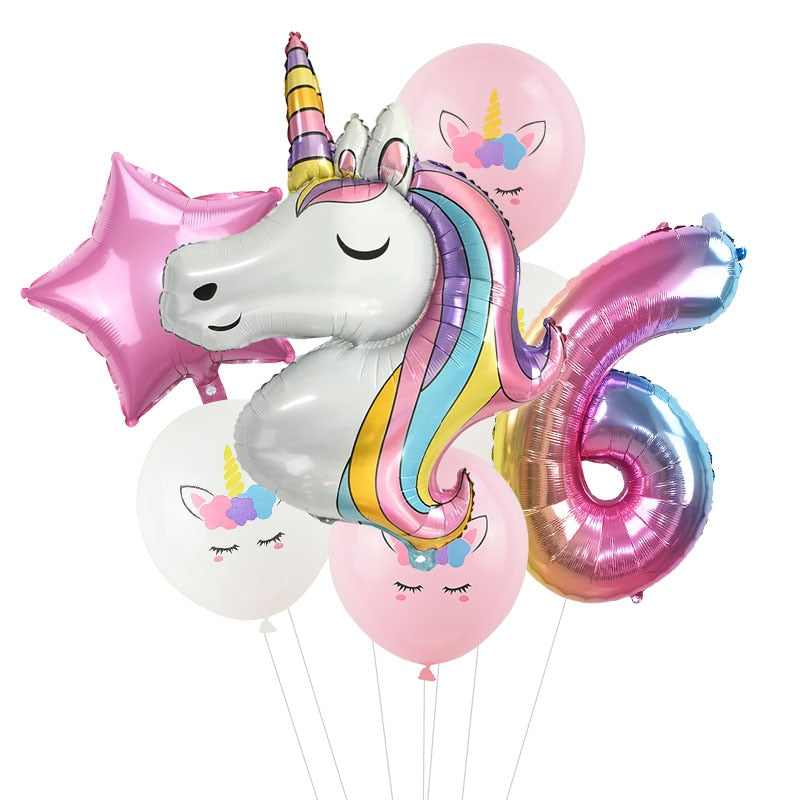 7Pcs/lot Rainbow Unicorn Party Balloons Unicorn Birthday Decoration Number Balloon Kids Birthday Party Baby Shower Decor Globos