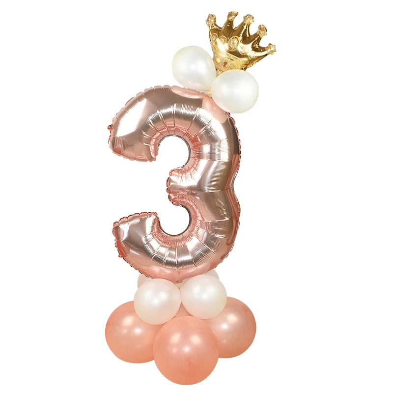 13Pcs/set Rose Gold Number Foil Balloons Happy Birthday Balloons Baby Shower Kids Birthday Party Decorations Number Balloons