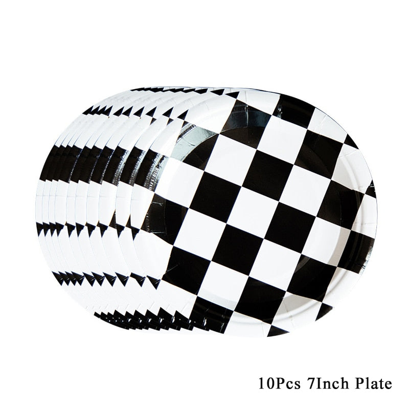 1set 137x274cm Black White Tablecloths Racing Car Motorcycle Theme Party Dispossible Plastic Tablecover Birthday Party Supplies