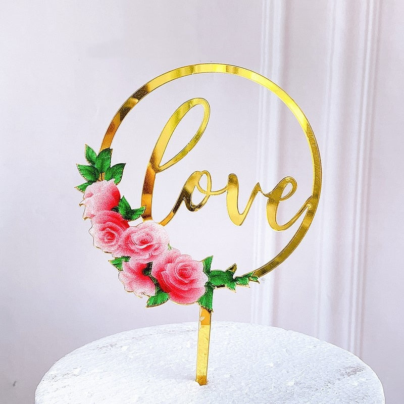 INS Happy Anniversary Party Cake Topper Gold silver Acrylic Wedding Cake Toppers for Valentine's Day Baking Cake Decoration gift