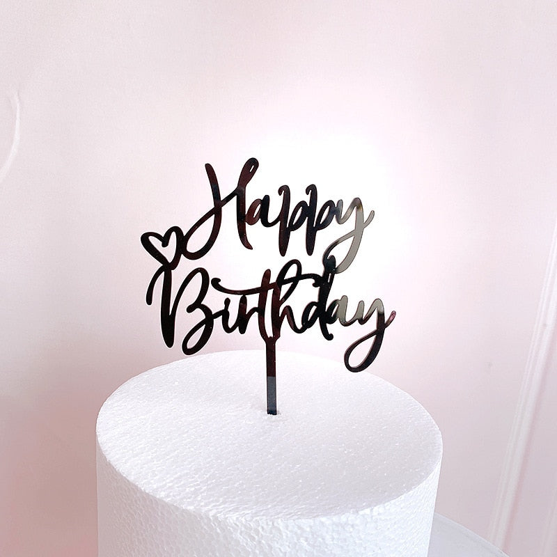 New Happy Birthday Cake Topper Rose Gold Heart Birthday Acrylic Cake Topper For Kids Birthday Party Cake Decorations Baby Shower