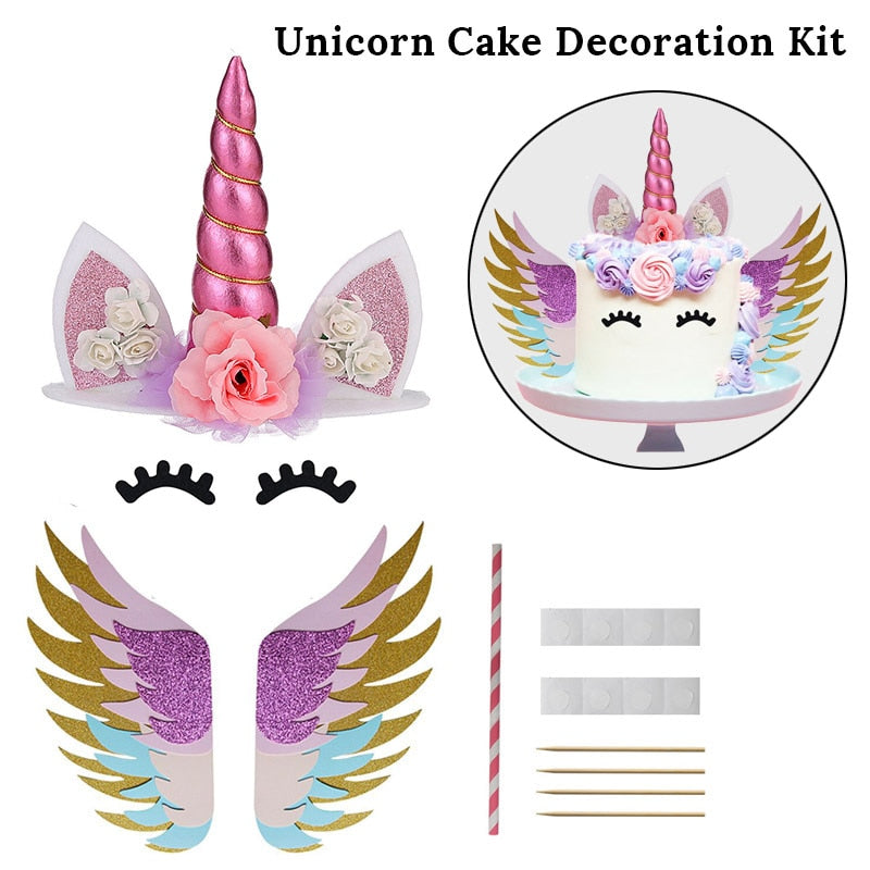 Rainbow Unicorn eyelashes horn Cake Topper Birthday Party Decor Unicornio Baby Shower First Birthday unicorn party decoration