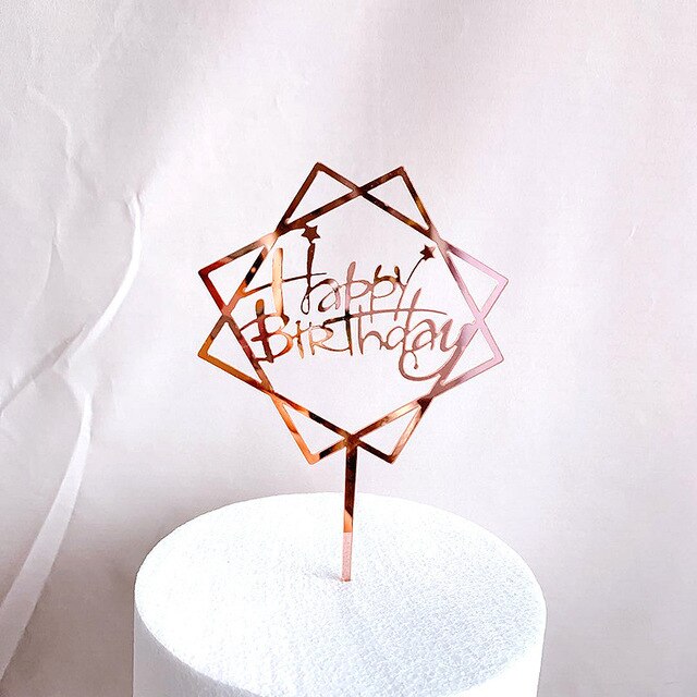 New Happy Birthday Cake Topper Rose Gold Heart Birthday Acrylic Cake Topper For Kids Birthday Party Cake Decorations Baby Shower