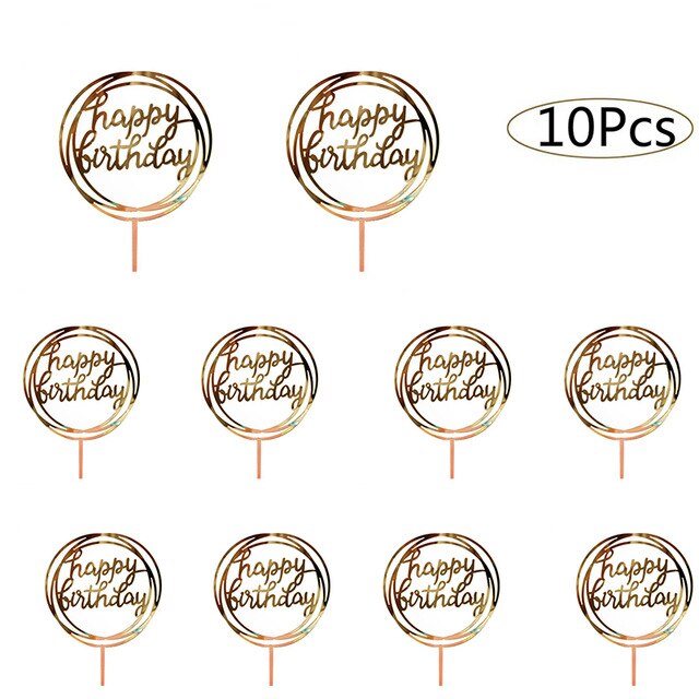 10pcs Happy Birthday Cake Topper Acrylic Gold Cake Toppers Happy Birthday Party Supplies Cake Decorations Promotional Items