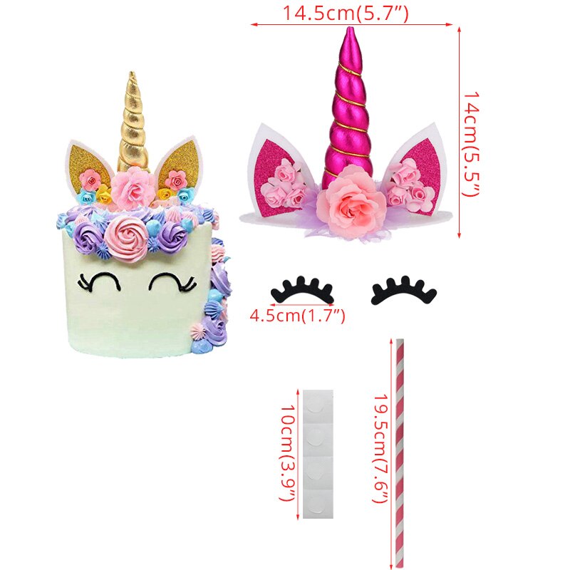 Rainbow Unicorn eyelashes horn Cake Topper Birthday Party Decor Unicornio Baby Shower First Birthday unicorn party decoration