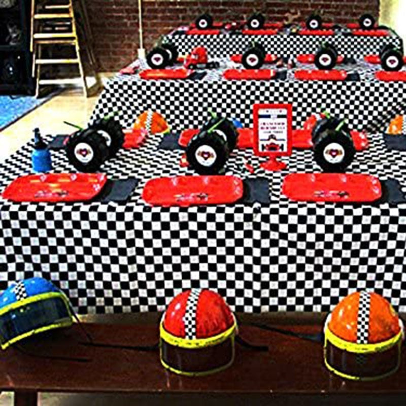 1set 137x274cm Black White Tablecloths Racing Car Motorcycle Theme Party Dispossible Plastic Tablecover Birthday Party Supplies