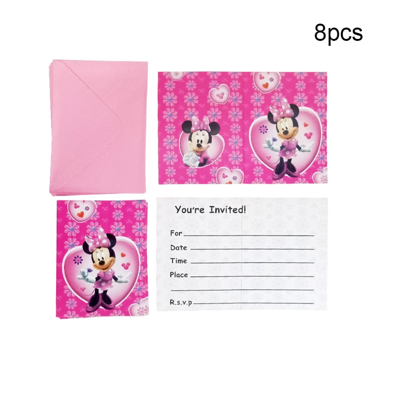 Disney Minnie Mouse Theme Birthday Party Supplies Cup Plate Kids Girl Birthday Party Decoration Disposable Tableware Set