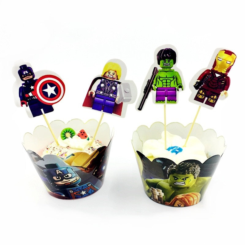 Cartoon The Avengers Theme Birthday Supplies Tablecloth Paper Plate Cup Straw Banner Balloon Party Decoration Set Baby Shower