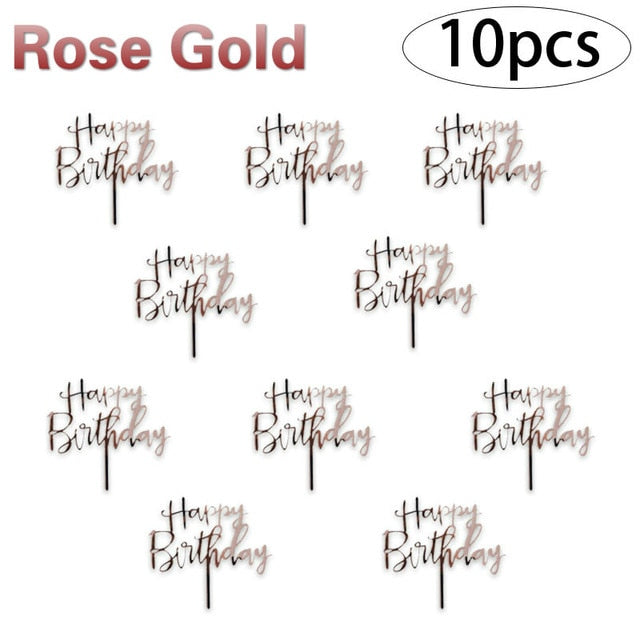 10pcs Happy Birthday Cake Topper Acrylic Gold Cake Toppers Happy Birthday Party Supplies Cake Decorations Promotional Items