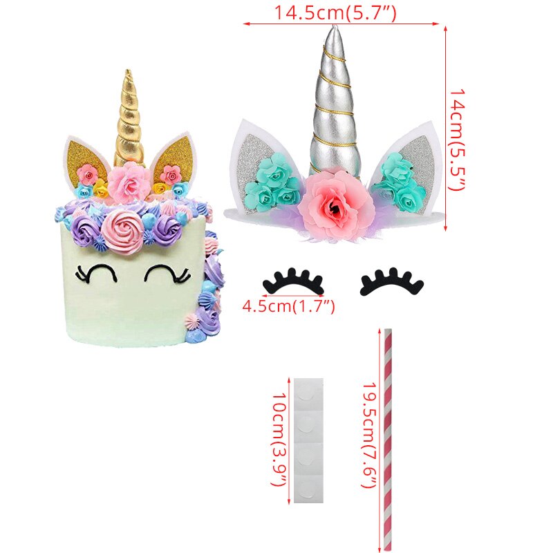 Cyuan Unicorn Birthday Cake Wings Decor Cartoon Unicorn Cake Toppers Birthday Party Decoration Kids Cupcake Wrappers Cake Topper