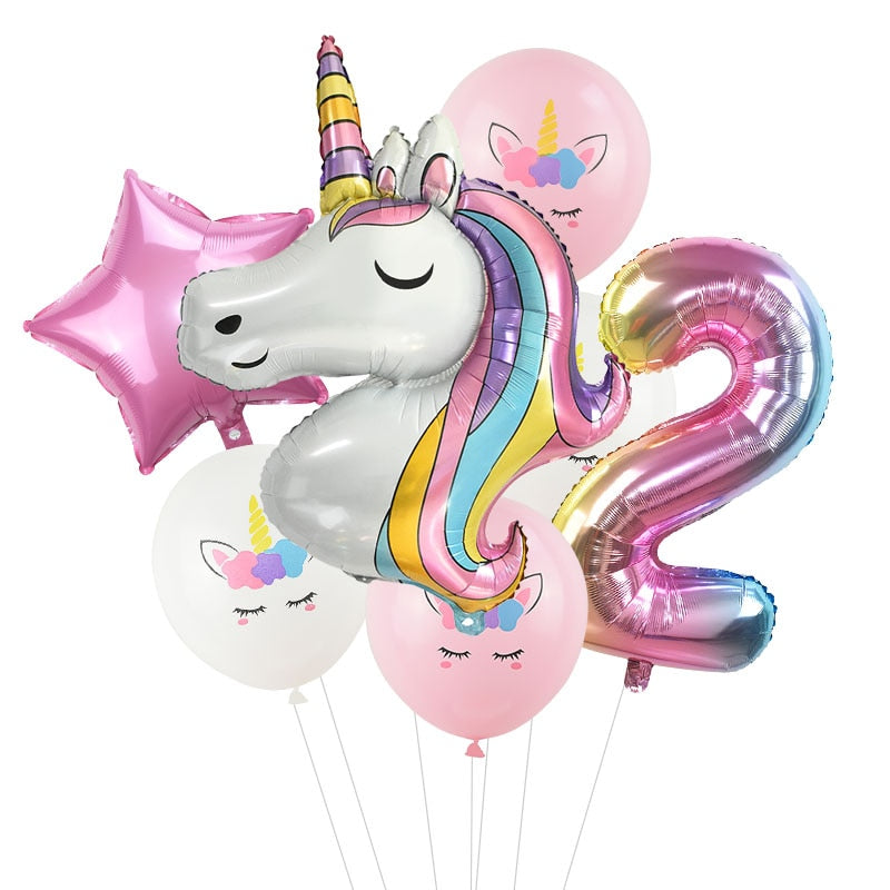 7Pcs/lot Rainbow Unicorn Party Balloons Unicorn Birthday Decoration Number Balloon Kids Birthday Party Baby Shower Decor Globos