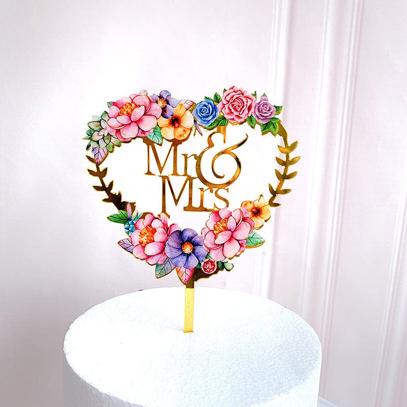 INS Happy Anniversary Party Cake Topper Gold silver Acrylic Wedding Cake Toppers for Valentine's Day Baking Cake Decoration gift