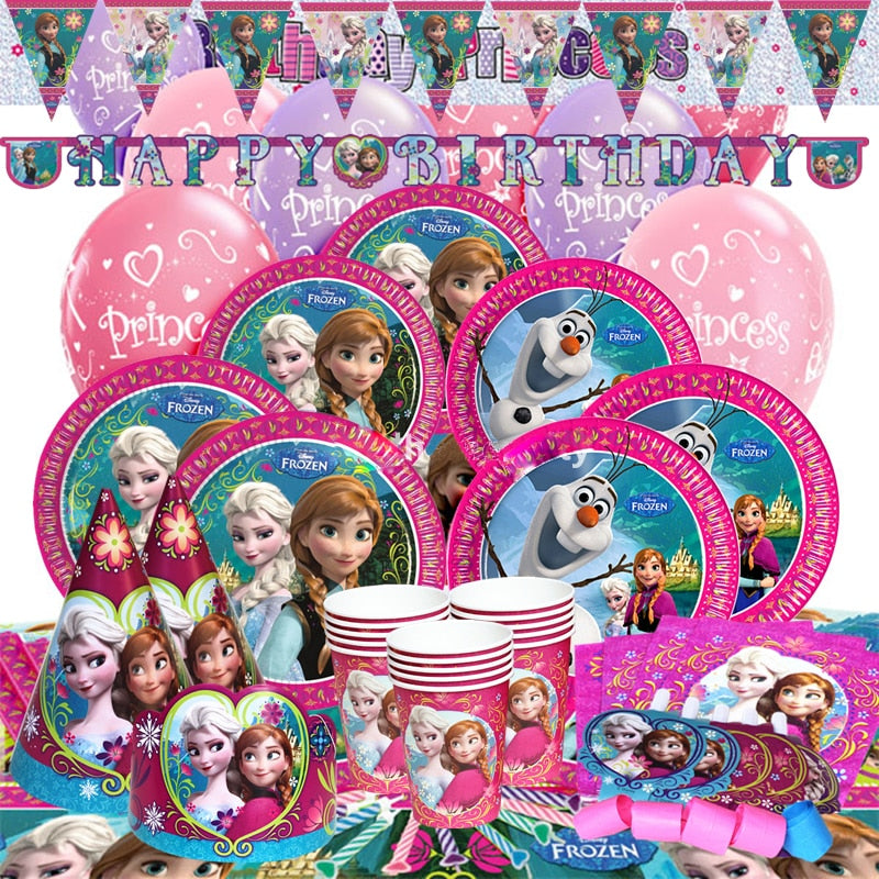 Disney Frozen Anna and Elsa Princess Birthday Party Decorations Kids Disposable Tableware Birthday Party Decorations Supplies