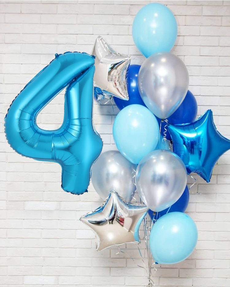 12pcs/lot boy Birthday Balloons with 40inch blue Number baloon 3/3rd Birthday Party Decoration Kids anniversaire 9/1/3 years old