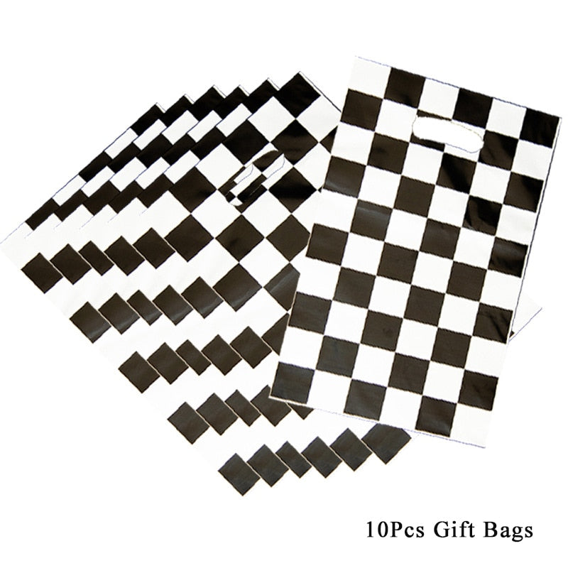 1set 137x274cm Black White Tablecloths Racing Car Motorcycle Theme Party Dispossible Plastic Tablecover Birthday Party Supplies