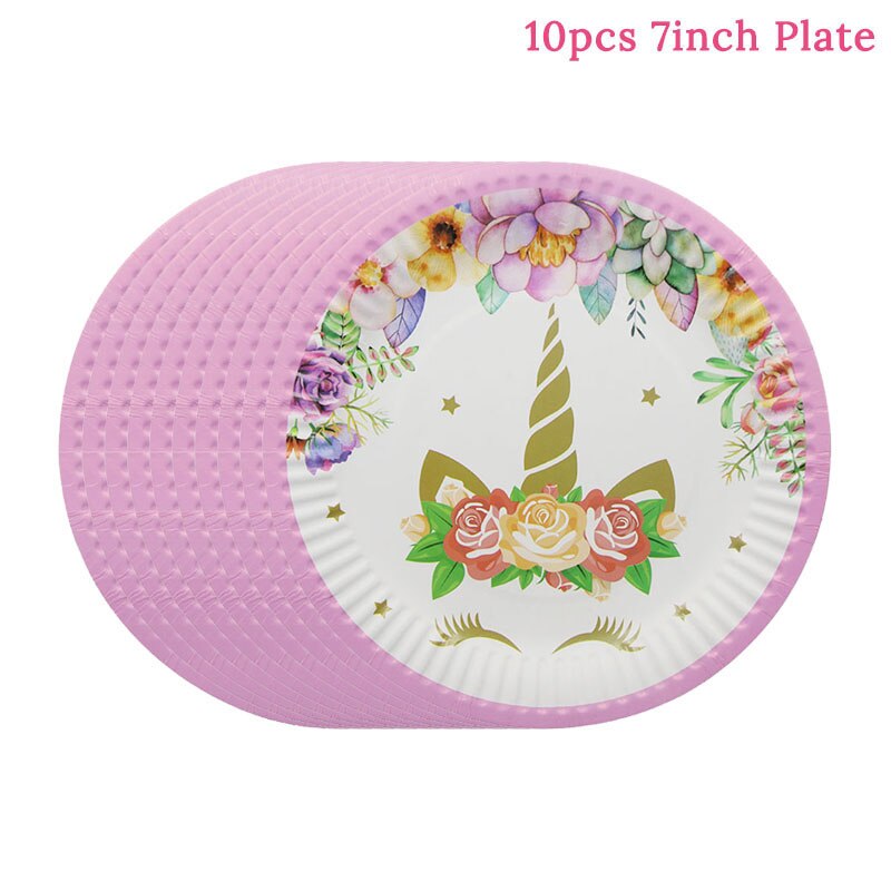 Girl Birthday Party Pink Unicorn Paper Plate Cup Napkin Disposable Tableware Sets Baby Shower 1st First Birthday Party Supplies