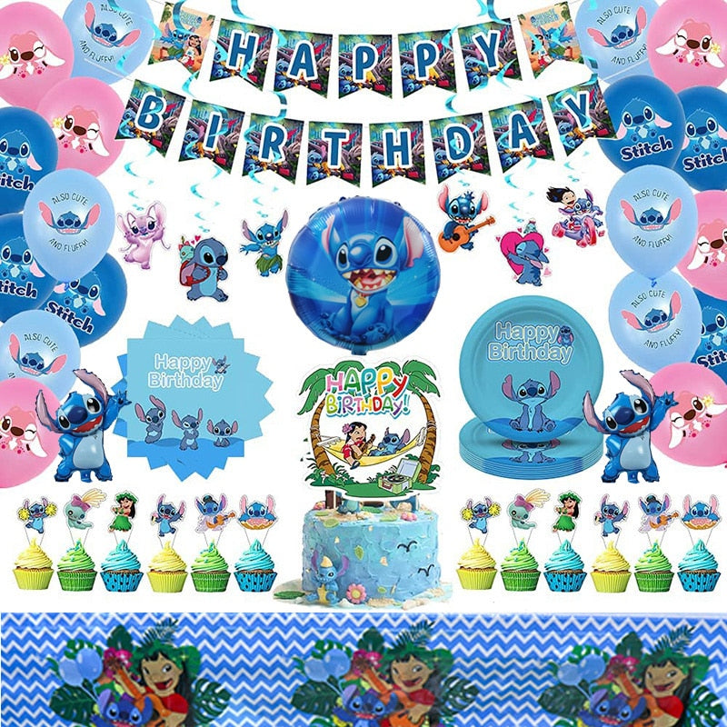 Disney Stitch Theme Party Supplies Disposable Tableware Paper Cup Plate Napkins Banner For Kids Birthday Party Decor Baby Shower