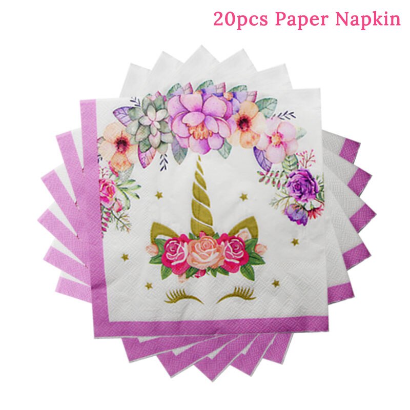 Girl Birthday Party Pink Unicorn Paper Plate Cup Napkin Disposable Tableware Sets Baby Shower 1st First Birthday Party Supplies