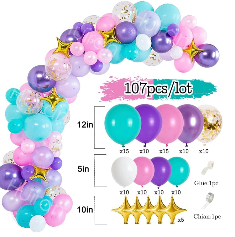 HUIRAN Mermaid Theme Party Decorations Little Mermaid Party Supplies Girl Happy Birthday Party Decoration Kid Baby Shower Events