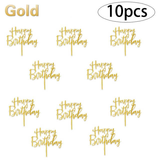 10pcs Happy Birthday Cake Topper Acrylic Gold Cake Toppers Happy Birthday Party Supplies Cake Decorations Promotional Items