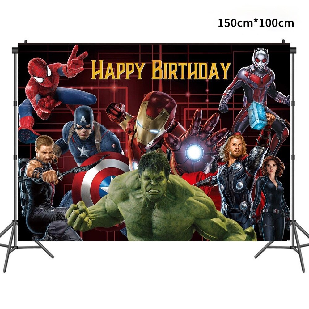 Cartoon The Avengers Theme Birthday Supplies Tablecloth Paper Plate Cup Straw Banner Balloon Party Decoration Set Baby Shower