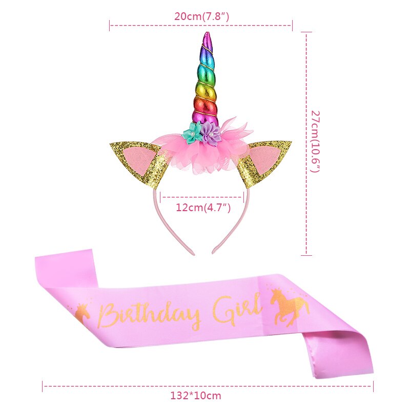 Birthday Girl Unicorn Headband with Sash Unicorn Cake Topper Baby Shower Girl Birthday Party Decorations Unicorn Party Supplies