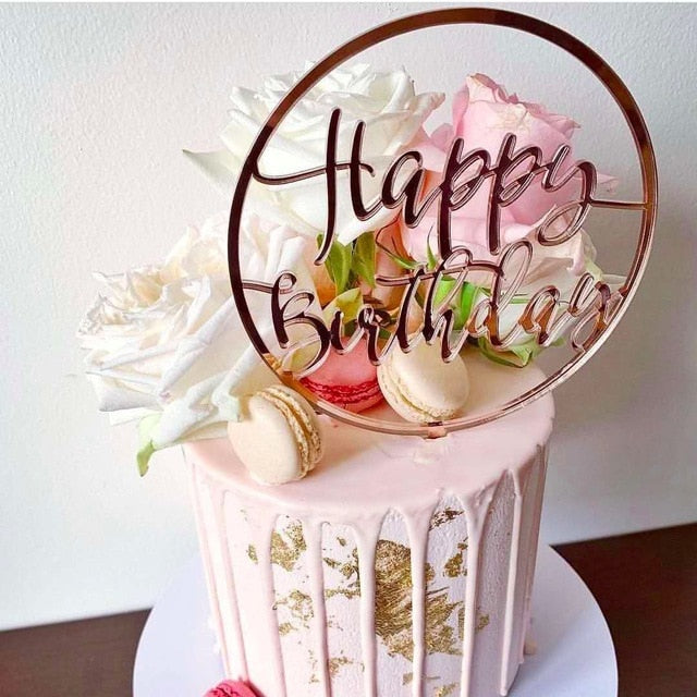 New Happy Birthday Cake Topper Rose Gold Heart Birthday Acrylic Cake Topper For Kids Birthday Party Cake Decorations Baby Shower