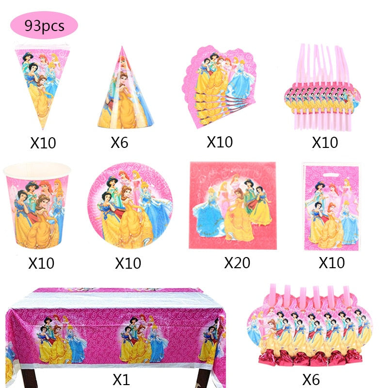 Disney Princess Happy Girl Child Birthday Theme Party Decoration Set Party Supplies Cup Plate Banner Hat Straw Loot Bag Cake Dec