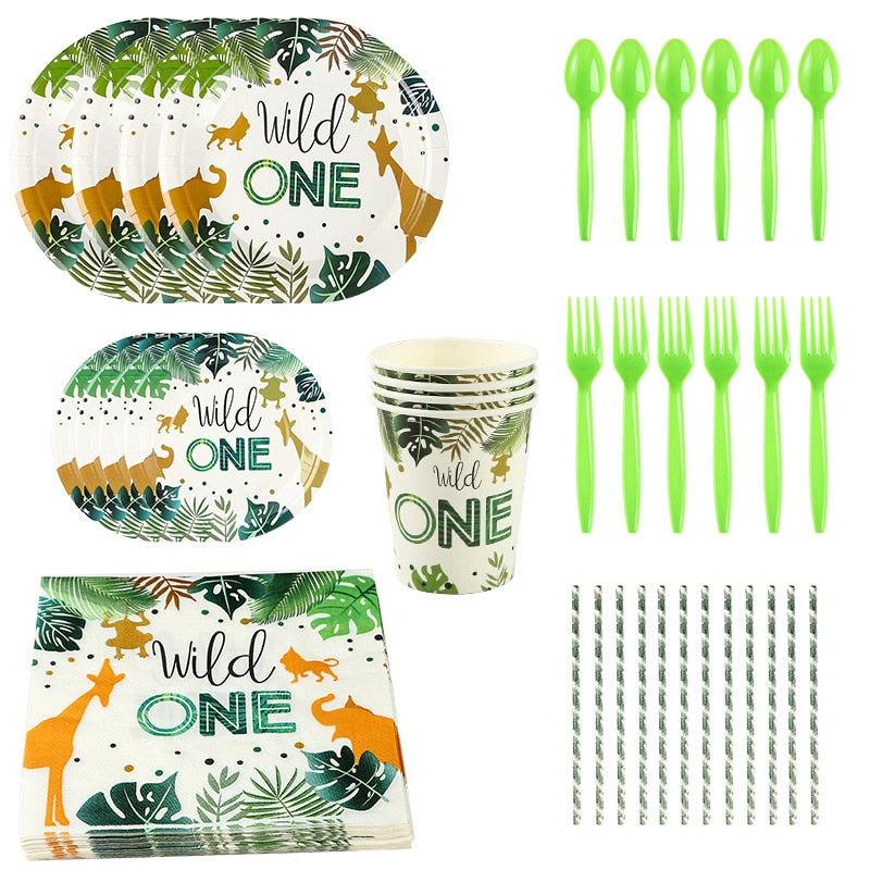 New! Wild One Birthday Party Balloons Jungle Safari Party Forest Decoration Kids First 1st Birthday Safari Jungle Party Supplies