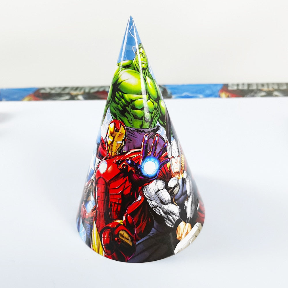 Cartoon The Avengers Theme Birthday Supplies Tablecloth Paper Plate Cup Straw Banner Balloon Party Decoration Set Baby Shower