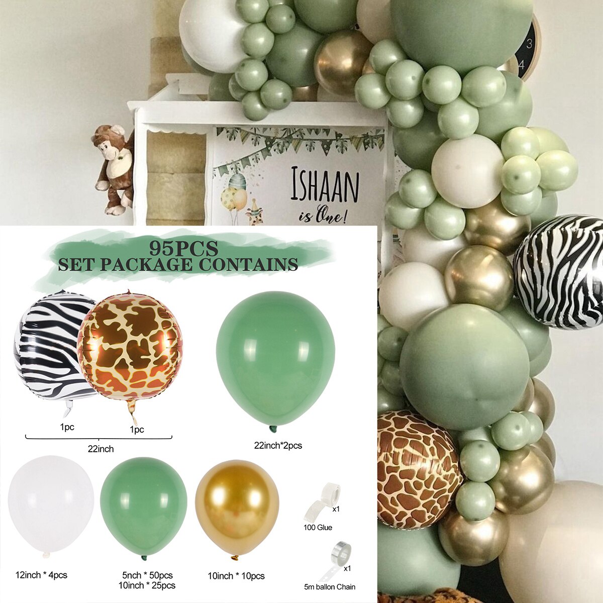 Macaron Green Balloon Garland Arch Kit Jungle Safari Theme Birthday Party Decorations Kids Wedding Balloon Baby Shower Boy Decor