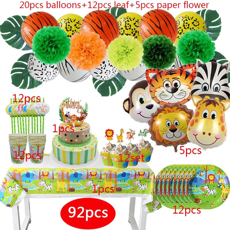 Cartoon Jungle Animal Disposable Party Tableware Sets Kids Birthday Safari Party Decor Baby Shower Forest Theme Party Supplies