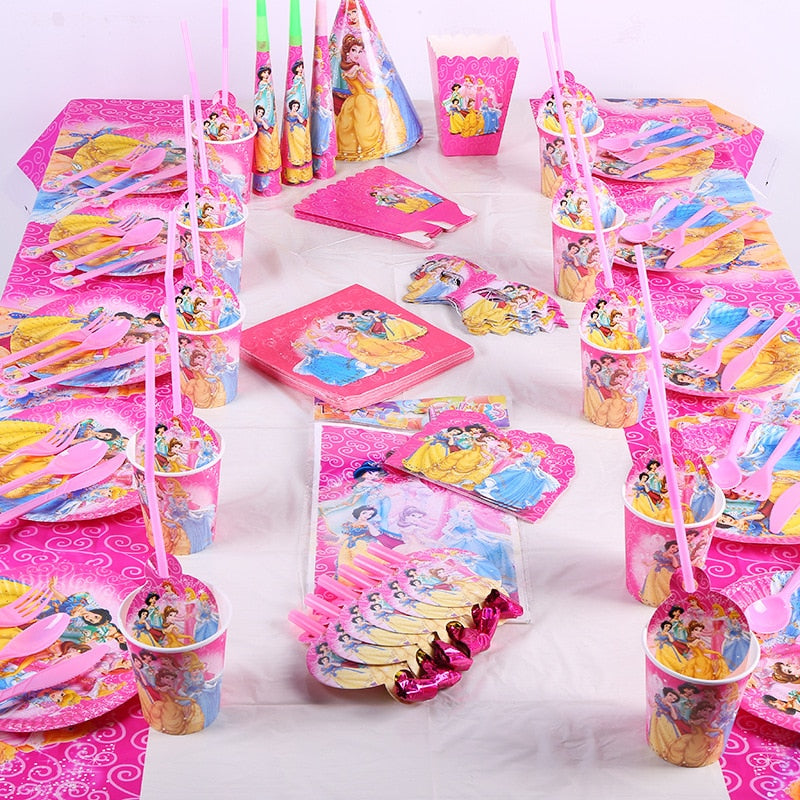 Disney Princess Happy Girl Child Birthday Theme Party Decoration Set Party Supplies Cup Plate Banner Hat Straw Loot Bag Cake Dec