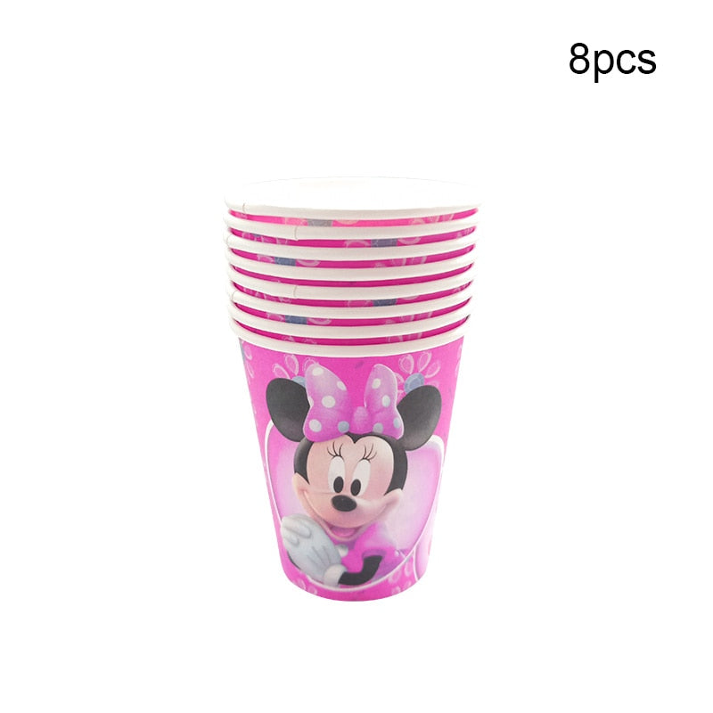 Disney Minnie Mouse Theme Birthday Party Supplies Cup Plate Kids Girl Birthday Party Decoration Disposable Tableware Set