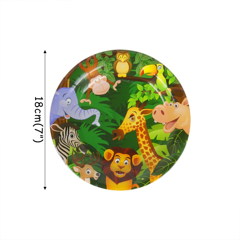 Cartoon Jungle Animal Disposable Party Tableware Sets Kids Birthday Safari Party Decor Baby Shower Forest Theme Party Supplies