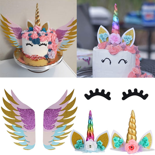 Rainbow Unicorn eyelashes horn Cake Topper Birthday Party Decor Unicornio Baby Shower First Birthday unicorn party decoration