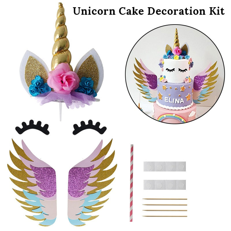 Rainbow Unicorn eyelashes horn Cake Topper Birthday Party Decor Unicornio Baby Shower First Birthday unicorn party decoration